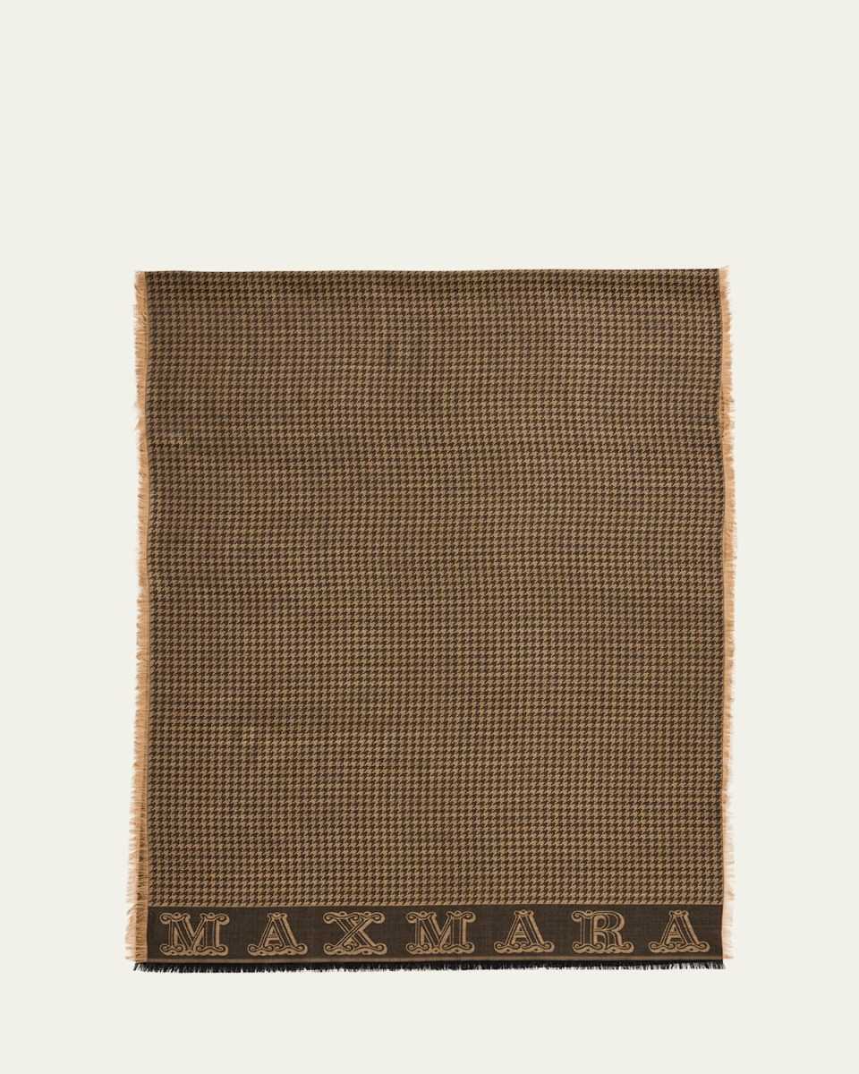 Logo Houndstooth Fringe Wool Scarf